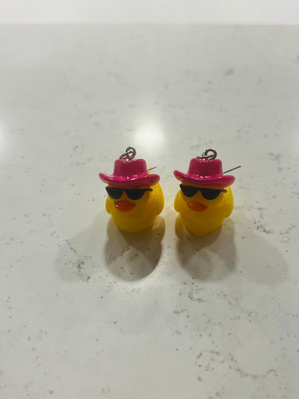 Cute Yellow Duck Stud Earrings with Pink Hat - Kids Accessories